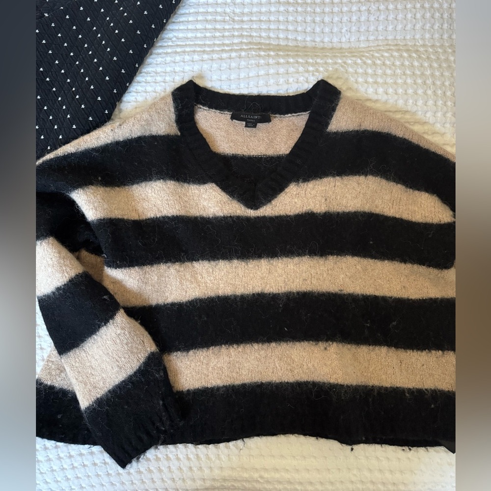 All Saints wool/alpaca cropped Striped Black and Tan Sweater
